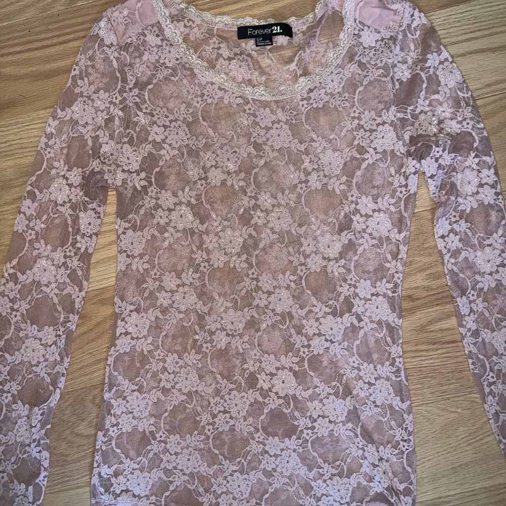 Forever 21 Light Pink Lace Long Sleeve Top